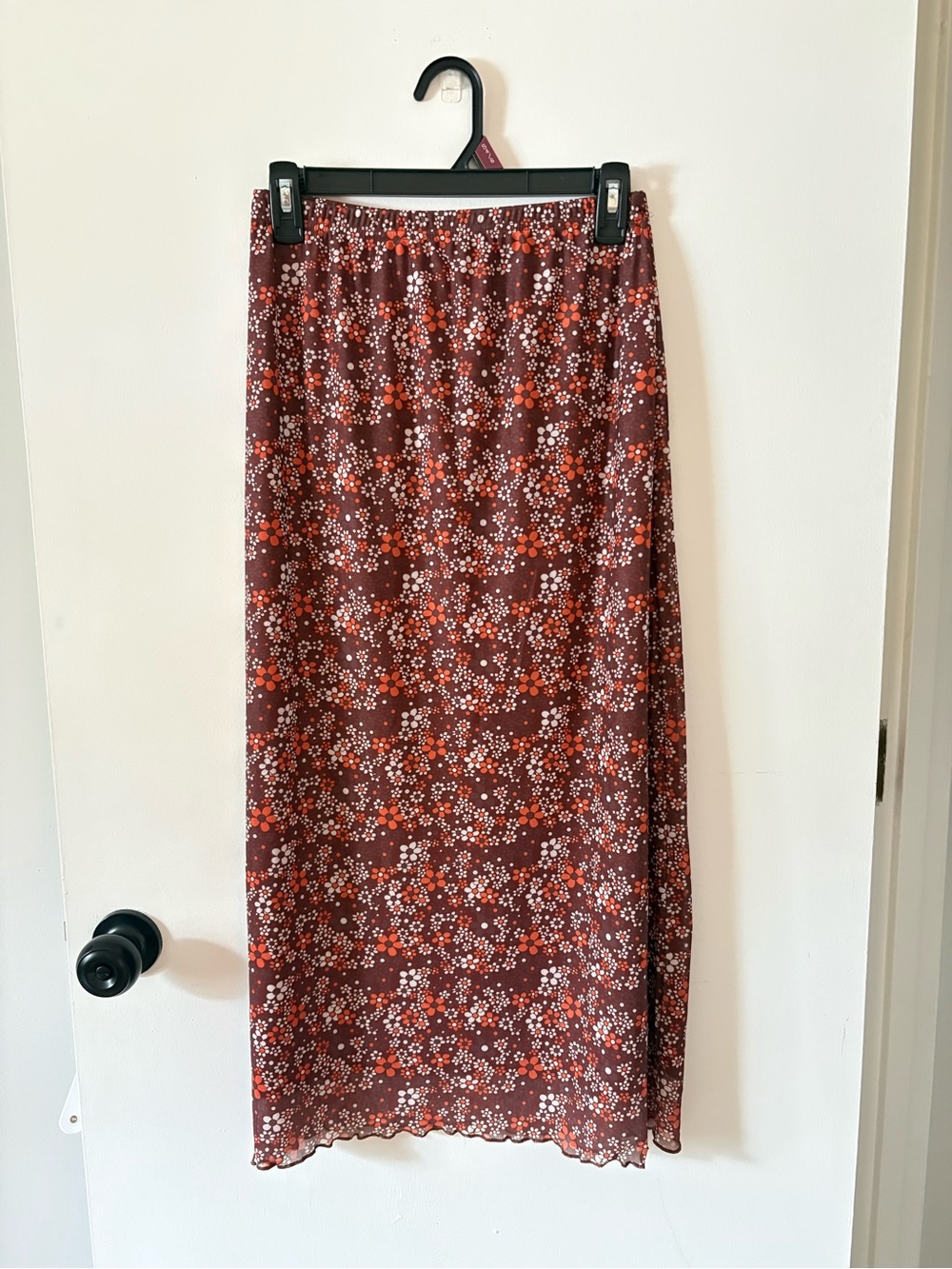 Floral Maxi Skirt in Retro Brown and Orange